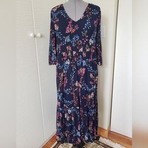 Floral V-Neck Mesh 3/4 Sleeve Dress Sz.XL